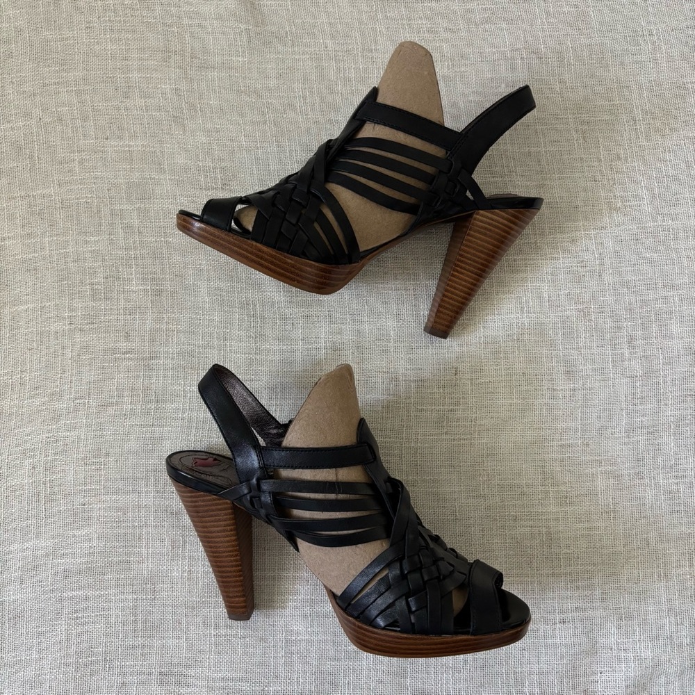 Nordstrom Star Ling Black Mayan Leather Woven Platform High Heel Sandals 8.5